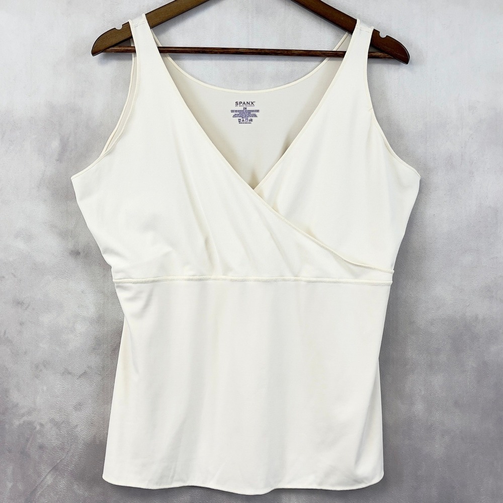 Spanx Surplice Wrap Tank Top Women 2X Cream Stretch Minimalist Shapewear Base